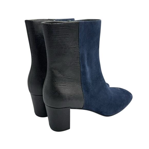 Donald J Pliner Jia Navy Suede Leather Textured Crocodile Square Toe Ankle Boots - Picture 4 of 10